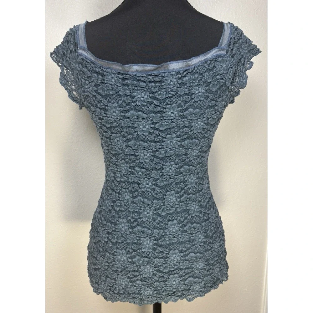 Vtg Y2K Ann Ferriday Lace‎ Stretch Corset Top Fairy Romantic Blue M Whimsigoth - Picture 3 of 11